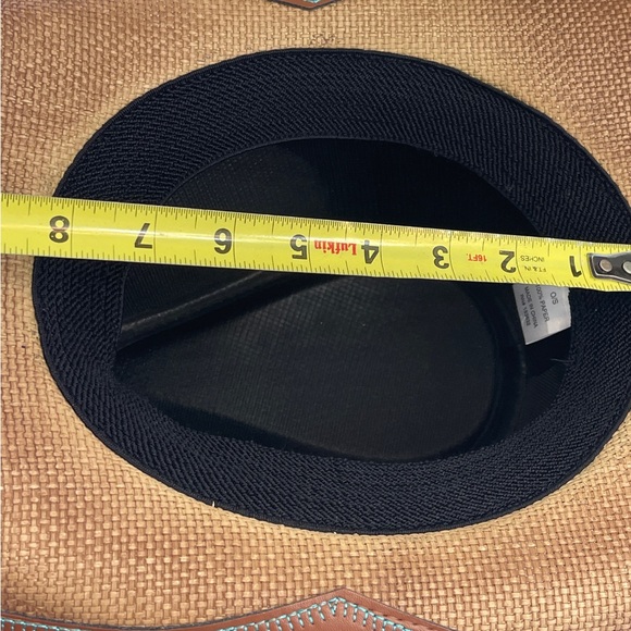 Western cowboy/cowgirl hat washed straw turquoise embroidered accents - Picture 5 of 6